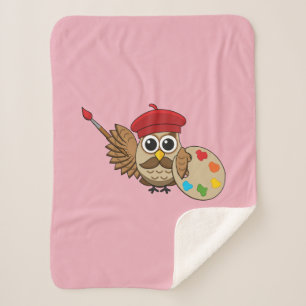 Couverture Sherpa Caricature de Chouette Peintre Cute