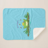 Couverture Sherpa Caricature de grenouille vert mignon (Devant (Horizontal))