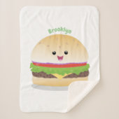 Couverture Sherpa Caricature de hamburger kawaii joyeux (Devant)