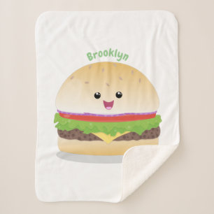 Couverture Sherpa Caricature de hamburger kawaii joyeux
