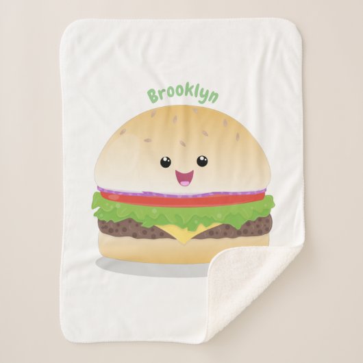 Couverture Sherpa Caricature de hamburger kawaii joyeux (Devant)