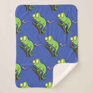 Couverture Sherpa Caricature de lézard de caméléon vert joyeux