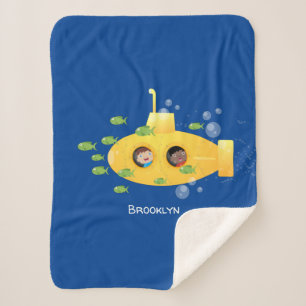 Couverture Sherpa Caricature de poisson sous-marin jaune mignon