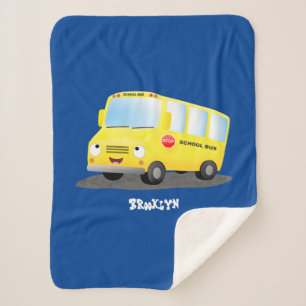 Couverture Sherpa Caricature du bus scolaire jaune joyeux