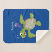 Couverture Sherpa Caricature joyeuse de tortue de mer verte mignonne (Devant (Horizontal))