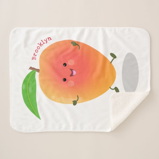 Couverture Sherpa Caricature mignonne de mangue joyeuse (Devant (Horizontal))