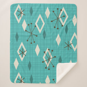 Couverture Sherpa Carreau du milieu du siècle Starbursts Turquoise