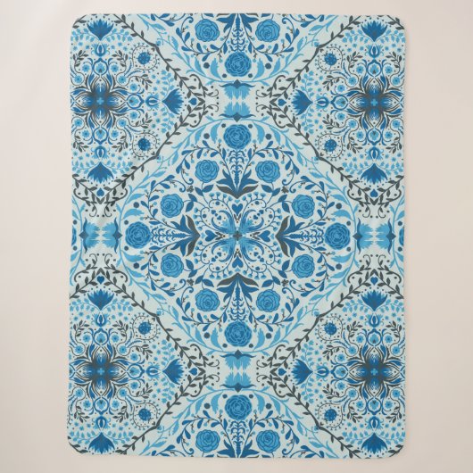 Couverture Sherpa Carreaux à fleurs bleus (Devant)
