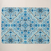 Couverture Sherpa Carreaux à fleurs bleus (Devant (Horizontal))