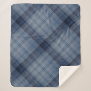 Couverture Sherpa Carreaux bleu ciel profond