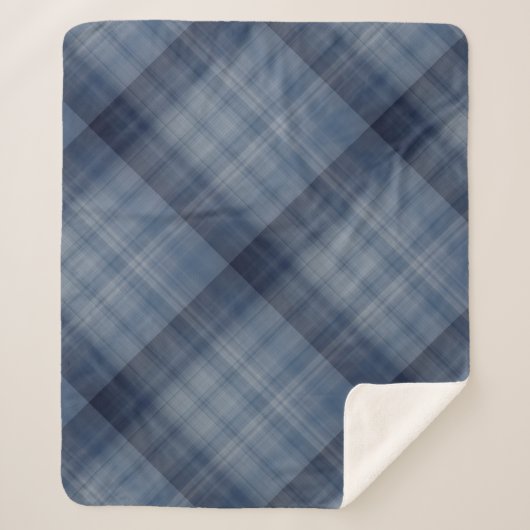 Couverture Sherpa Carreaux bleu ciel profond (Devant)