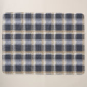 Couverture Sherpa Carreaux Bleu Crème à Rayures (Devant (Horizontal))