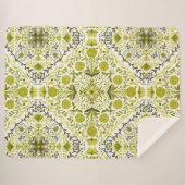 Couverture Sherpa Carreaux de fleurs en vert (Devant (Horizontal))