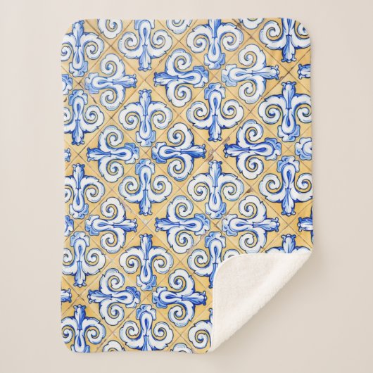 Couverture Sherpa Carreaux espagnols - Azulejo Bleu, Jaune et Blanc (Devant)