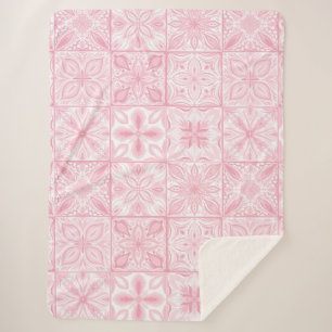 Couverture Sherpa Carreaux ornés en rose