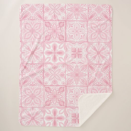 Couverture Sherpa Carreaux ornés en rose (Devant)
