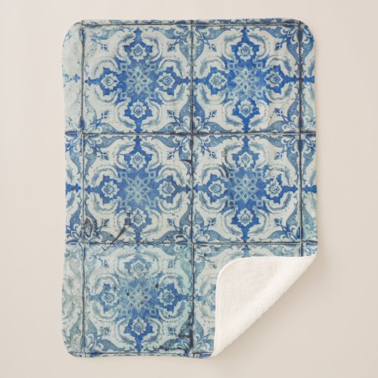 Couverture Sherpa Carreaux portugais Vintages Motif - Azulejo (Devant)