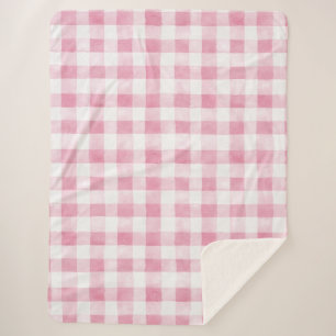Couverture Sherpa Carreaux rayés rose vert blanc 