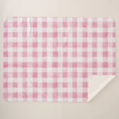 Couverture Sherpa Carreaux rayés rose vert blanc  (Devant (Horizontal))