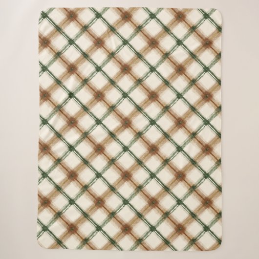 Couverture Sherpa Carreaux Vert Marron Crème Rayures (Devant)