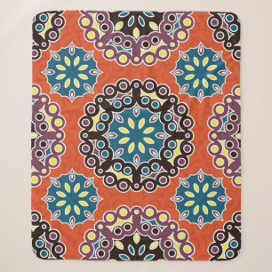 Couverture Sherpa Carrelage arabe, motif patchwork vintage.