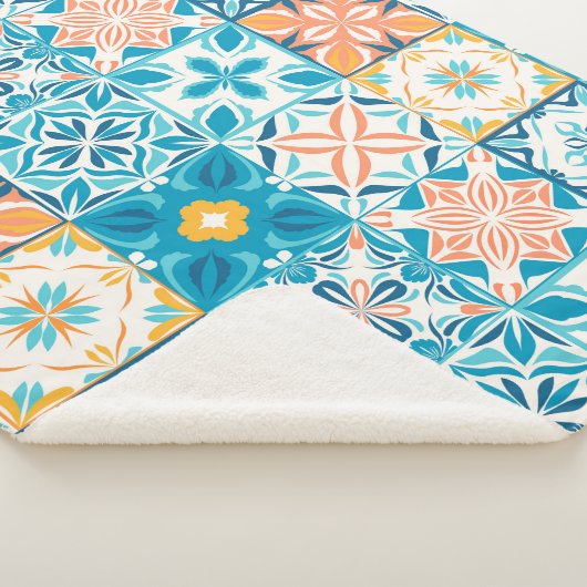 Couverture Sherpa Carrelage orange et bleu (3/4)