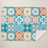 Couverture Sherpa Carrelage orange et bleu (Devant (Horizontal))