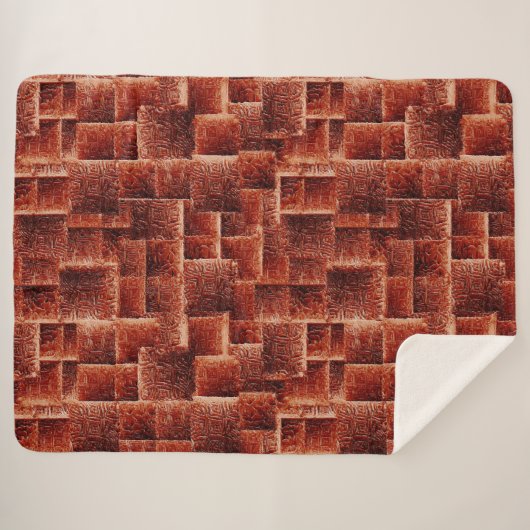 Couverture Sherpa Carrés avec texture murale rouge foncé et clair (Devant (Horizontal))