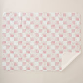 Couverture Sherpa Carrés blancs rose chic (Devant (Horizontal))