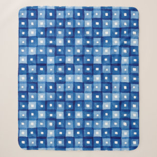 Couverture Sherpa Carrés Bleus, Aquarelle Mosaïque sans joint.