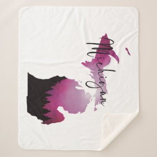 Couverture Sherpa Carte d'état du Michigan rose Forêt de pins Voyage