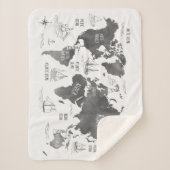 Couverture Sherpa Carte du monde Art noir blanc Nautique (Devant)