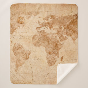 Couverture Sherpa Carte du monde vintage ancien, carte du monde,