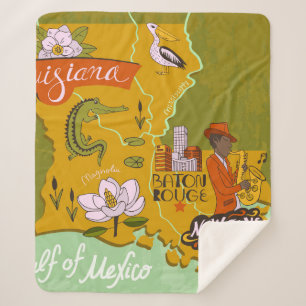 Couverture Sherpa Carte illustrée de Louisiane, USA. Voyage et attr