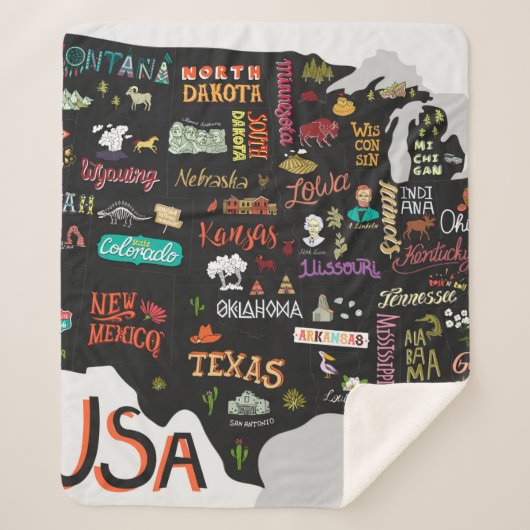 Couverture Sherpa Carte illustrée des États-Unis. Poster avec états (Devant)