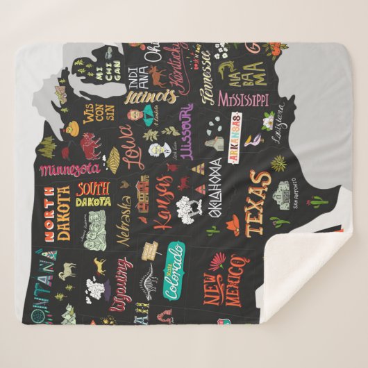 Couverture Sherpa Carte illustrée des États-Unis. Poster avec états (Devant (Horizontal))