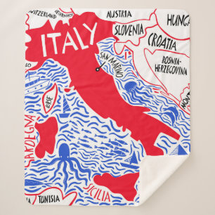 Couverture Sherpa carte stylisée de l'Italie dessinée à la main. Ill