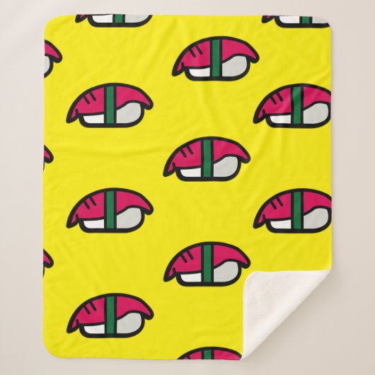 Couverture Sherpa Cartoon Kawaii Sushi, Riz de Poisson et Algues She (Devant)