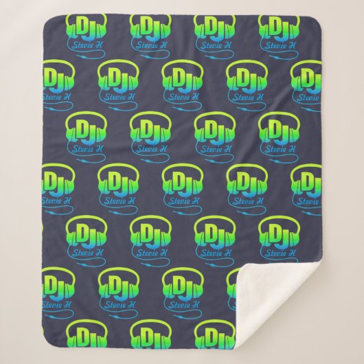 Couverture Sherpa Casques DJ nom personnalisé bleu vert musique amou (Devant)