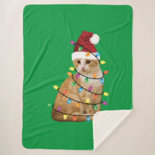 Couverture Sherpa Cat Christmas Tree Père Noël Funny Xmas Amoureux d