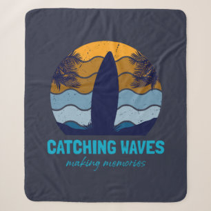 Couverture Sherpa Catching Waves Retro Surboard Beach Art