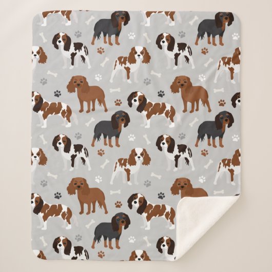 Couverture Sherpa Cavalier King Charles Spaniel Paws and Bones (Devant)