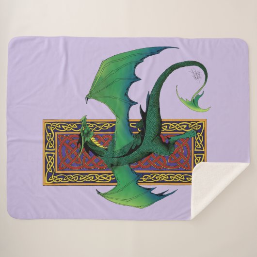 Couverture Sherpa Céleste Pied Travail Dragon Vert Violet (Devant (Horizontal))