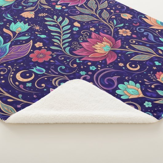 Couverture Sherpa Celestial Midnight Lotus Floral Pattern Blanket (3/4)