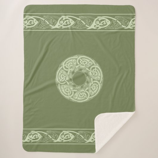 Couverture Sherpa Celtic Knotwork Fish in Green  (Devant)