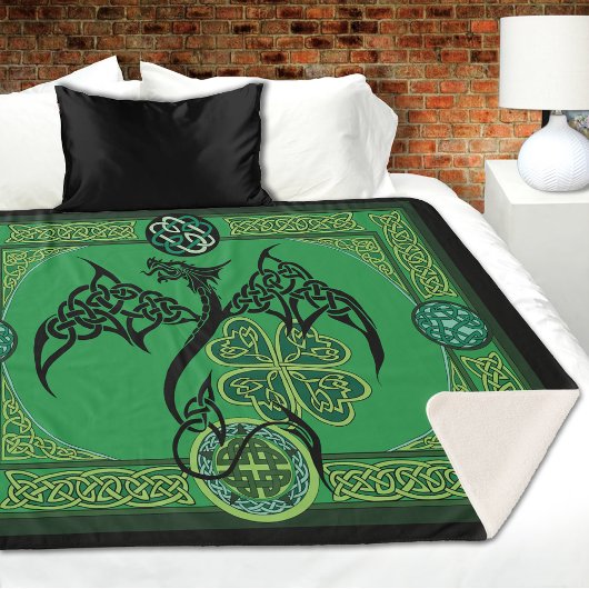 Couverture Sherpa Celtique irlandais de dragon vert