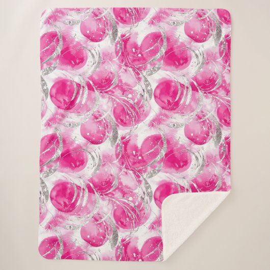 Couverture Sherpa Cercles Abstraits en verre d'argent rose (Devant)