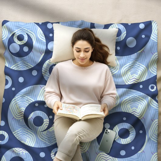 Couverture Sherpa Cercles bleus avec Motif et points géométriques