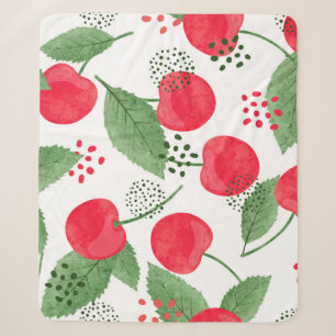 Couverture Sherpa Cerise Berries Vintage, Aquarelle Sans Fil.