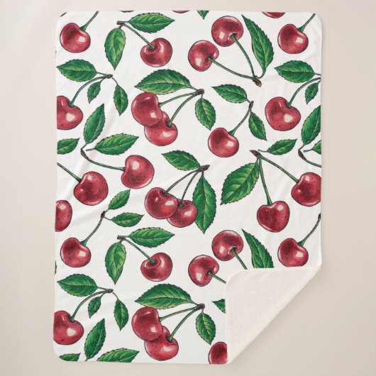 Couverture Sherpa Cerises rouges sur blanc (Devant)